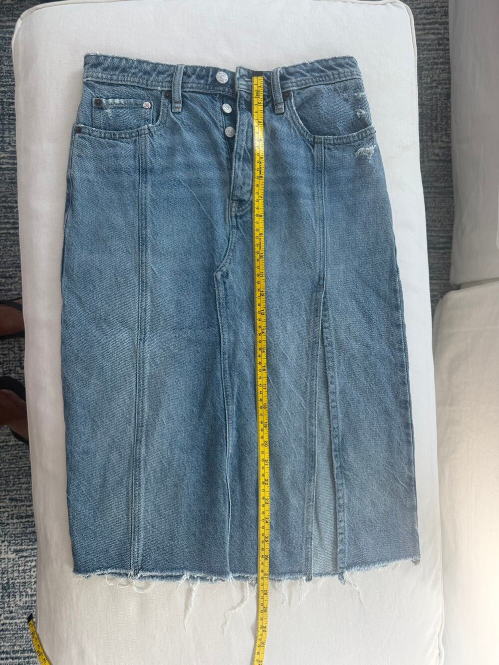 Free People Distressed Medium Wash Denim Skirt Size 26